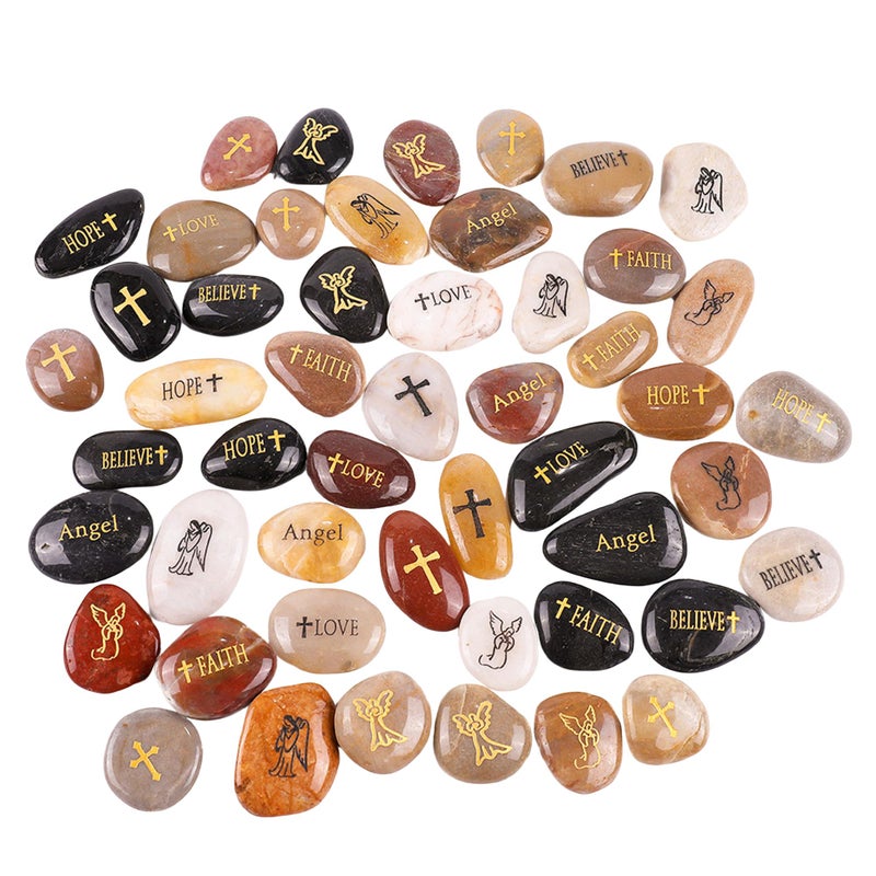 ROCKIMPACT 50PCS Angel Guardian Angel Stones Serenity Prayer Pebble Engraved Inspirational Motivational Healing Inspiring Rocks Encouragement Word Stones Wholesale Bulk, 2"-3" ea - Image 1